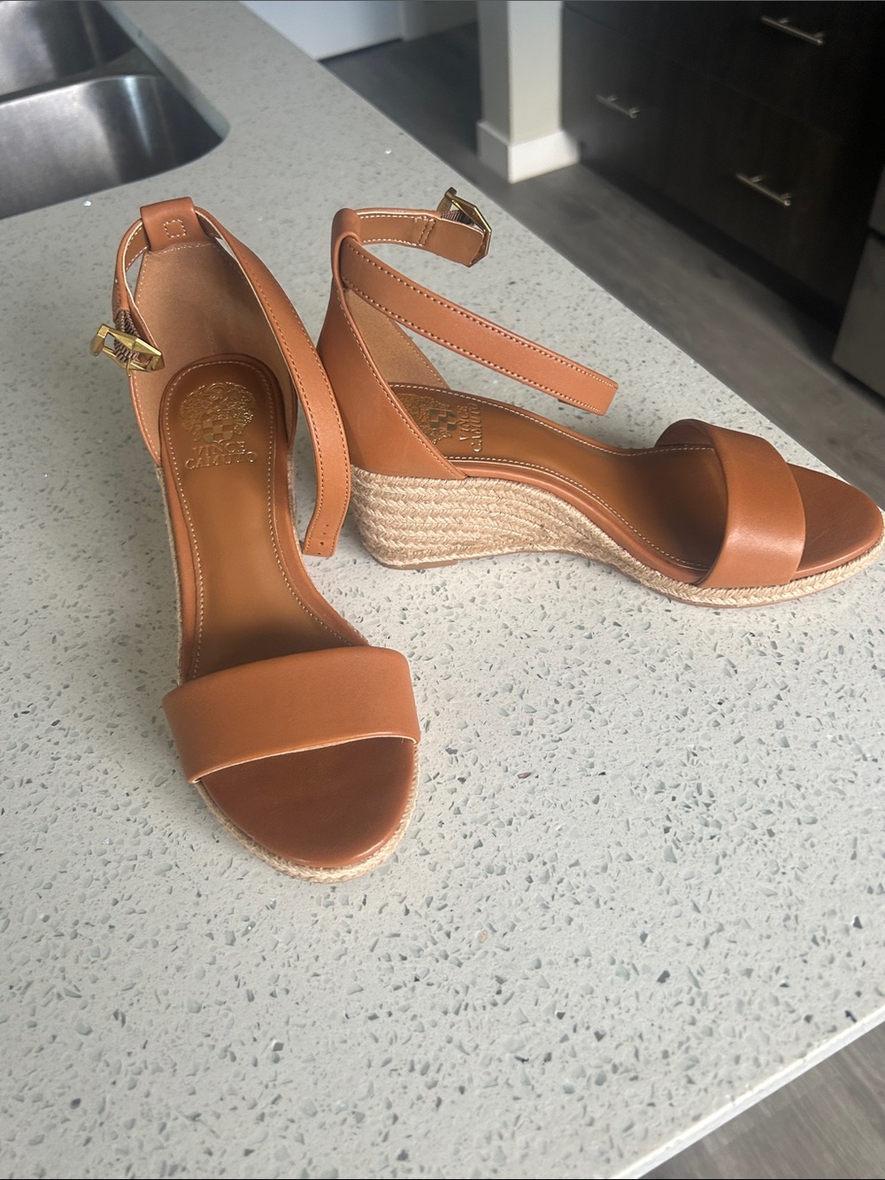 Vince Camuto Tan Espadrille Wedge Ankle-Strap Sandals Size 6